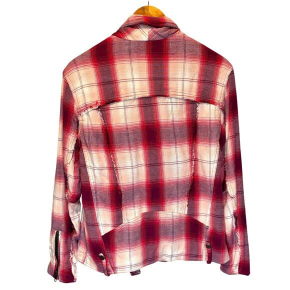 We the Free Stranger Friends Pink Plaid Oversized Moto Jacket - size XS - Picture 5 of 7